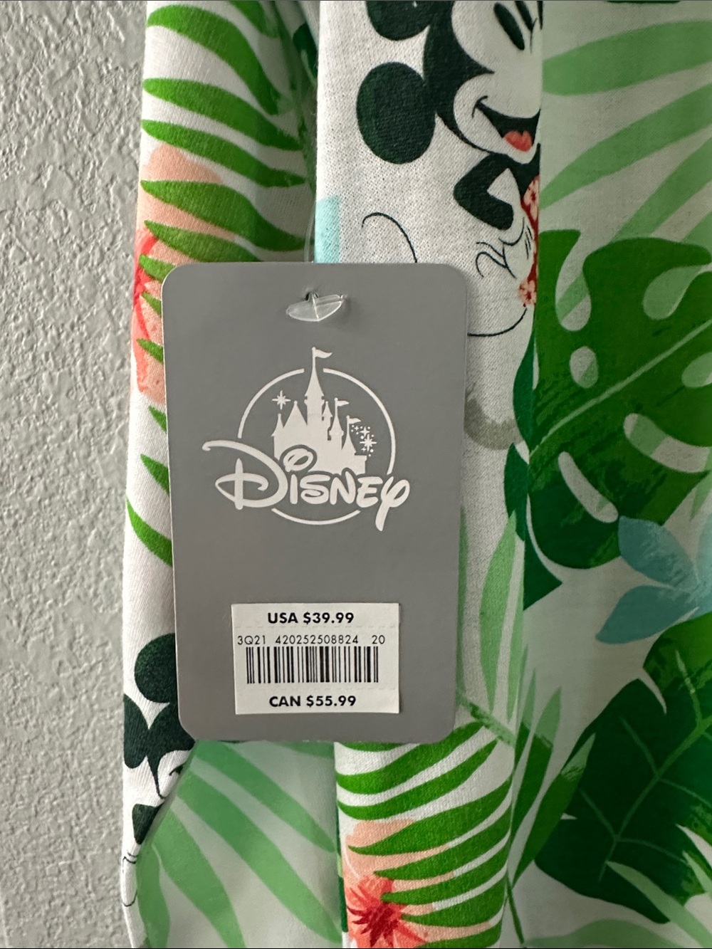NWT Disney Green & White Tropical Mickey & Minnie Pullover Long Sleeve Shirt - Picture 5 of 5